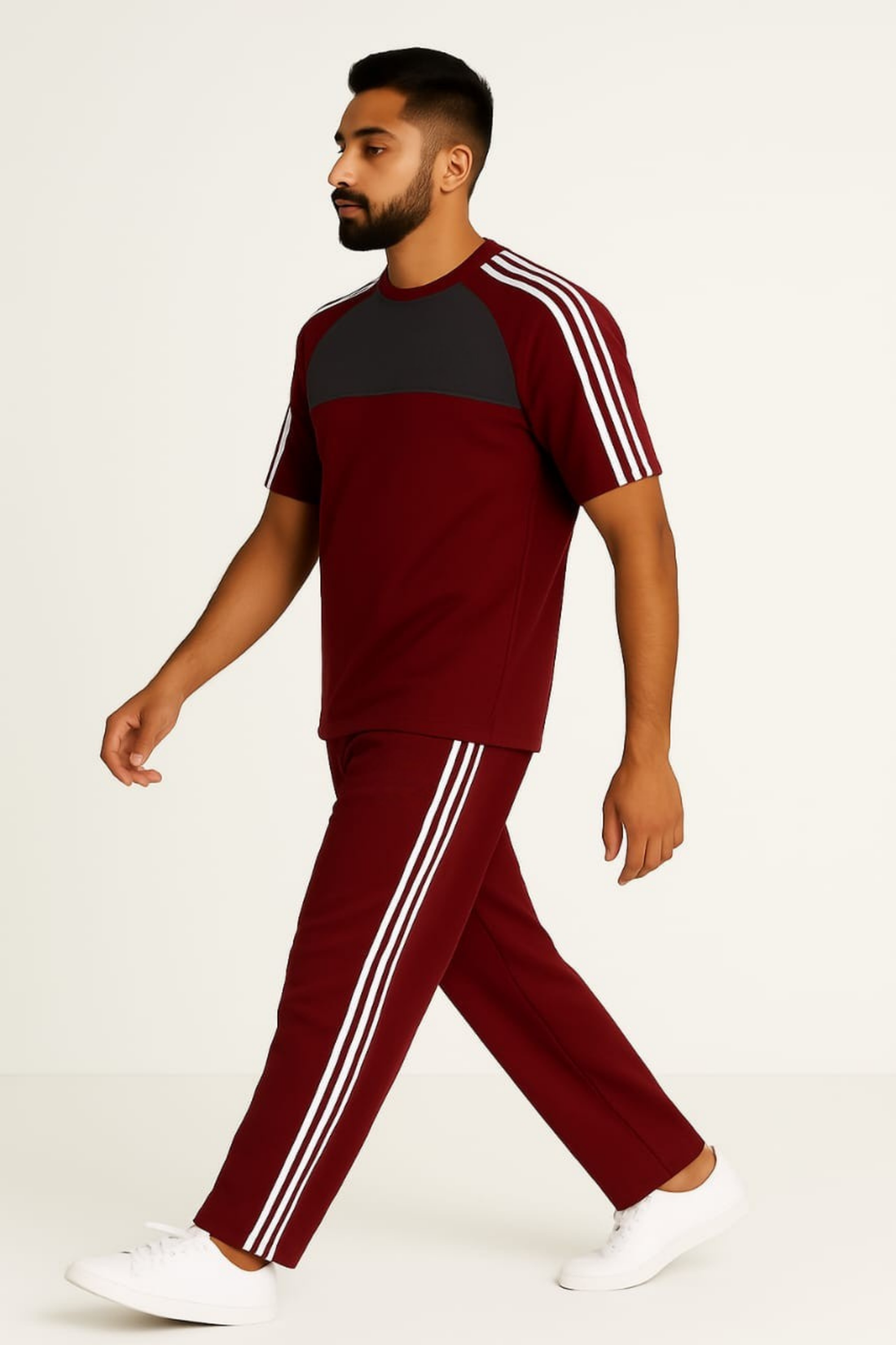 Tracksuit For summer – Maroon & Gery Combo with White line #234