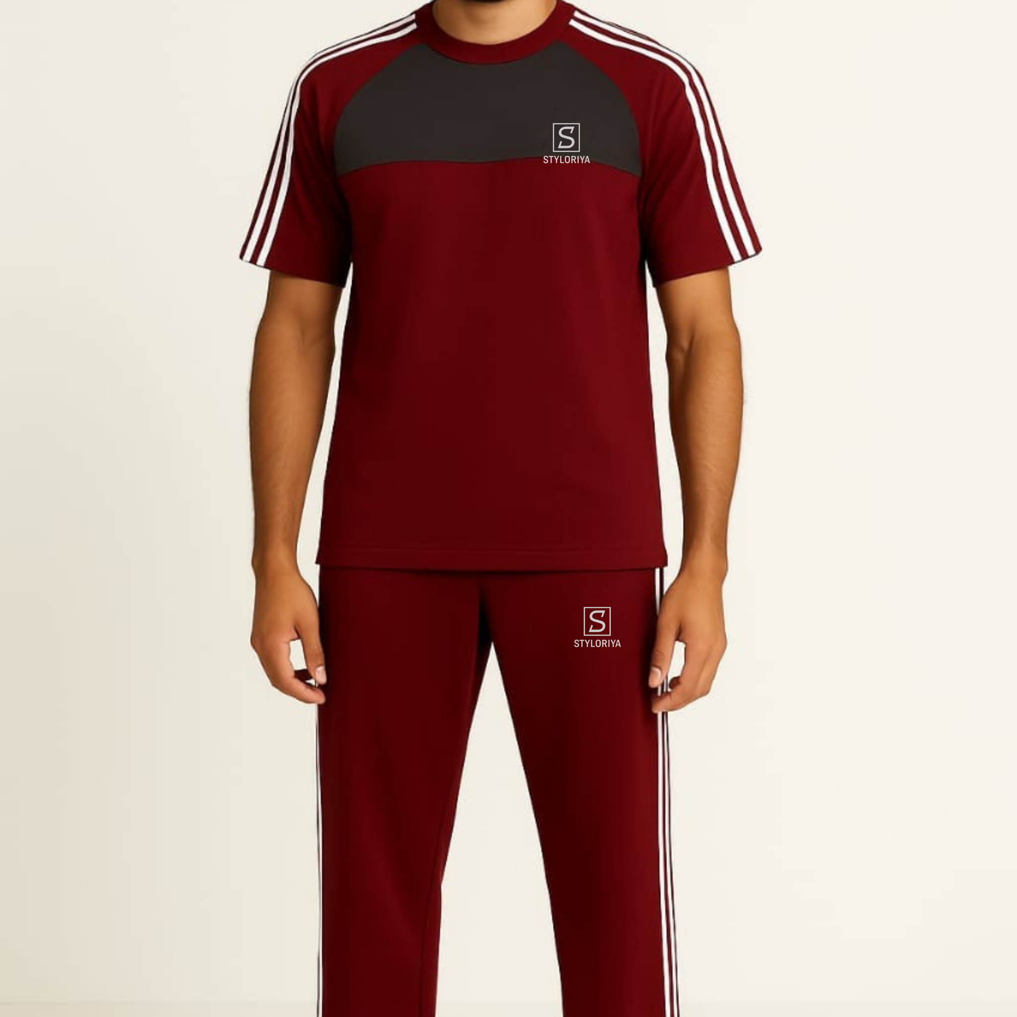 Tracksuit For summer – Maroon & Gery Combo with White line #234