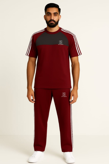 Tracksuit For summer – Maroon & Gery Combo with White line #234